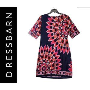 Dressbarn Women's Multicolored Short Sleeve Shift Career Formal Dress Size 14